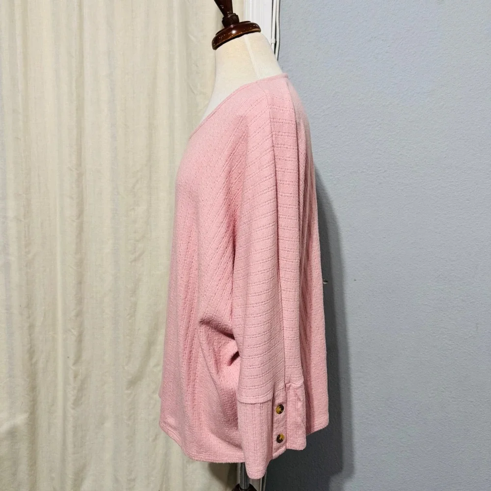 Retrology Pink Ribbed Knit Oversized Batwing‎ Dolman Sleeve Top Women 2X